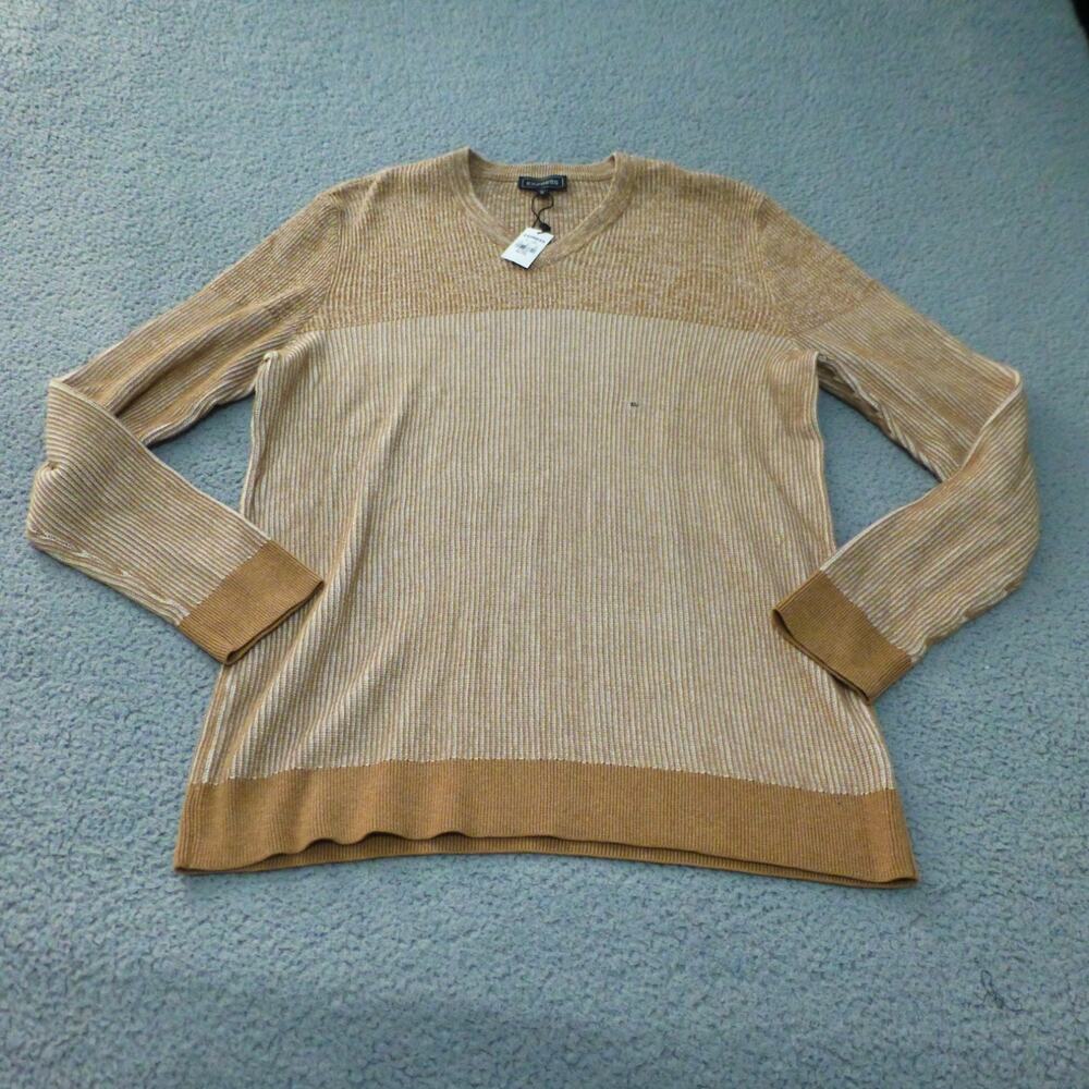 Express Sweater Mens XL Brown Rib Knit Cotton V Neck Long Sleeve NWT